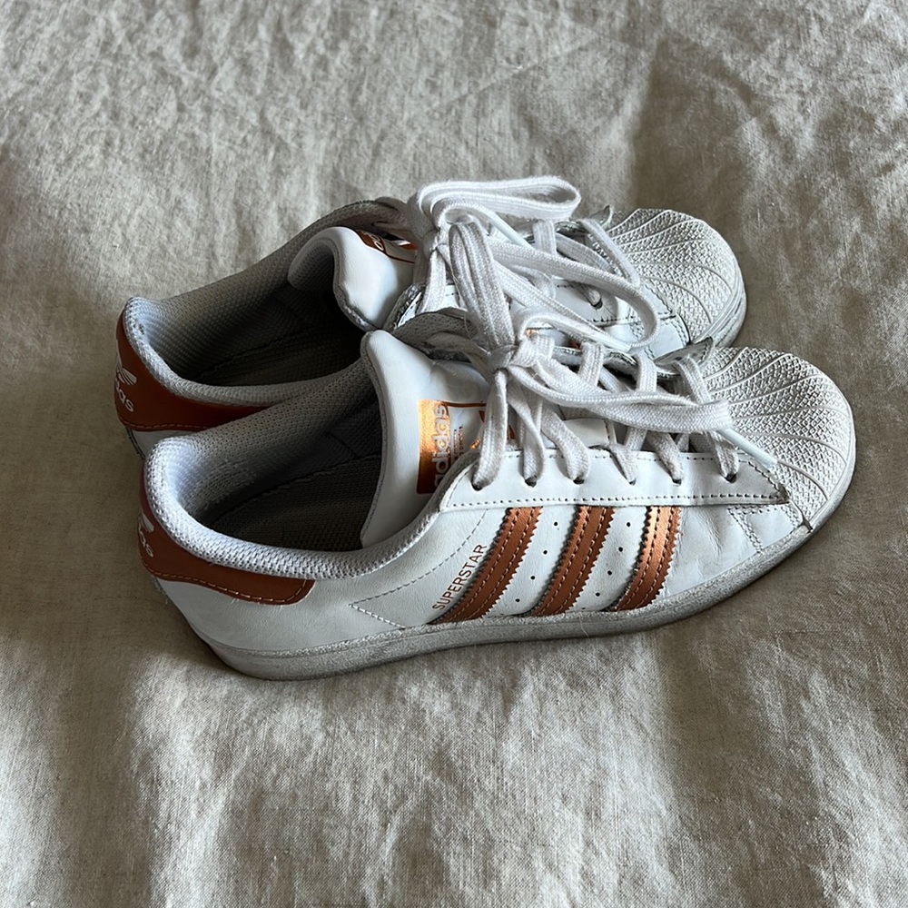 White and Rose Gold Adidas Sneakers